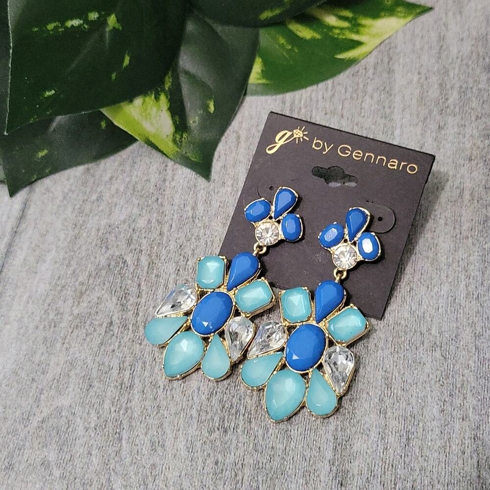 G by Gennaro Gold Toned Blue Stone Floral Dangle Post Earrings NEW